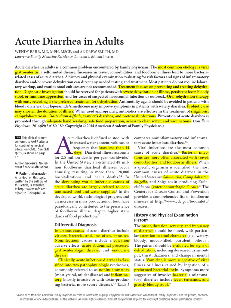 2014 Acute Diarrhea in Adults | PDF | Diarrhea | Infection