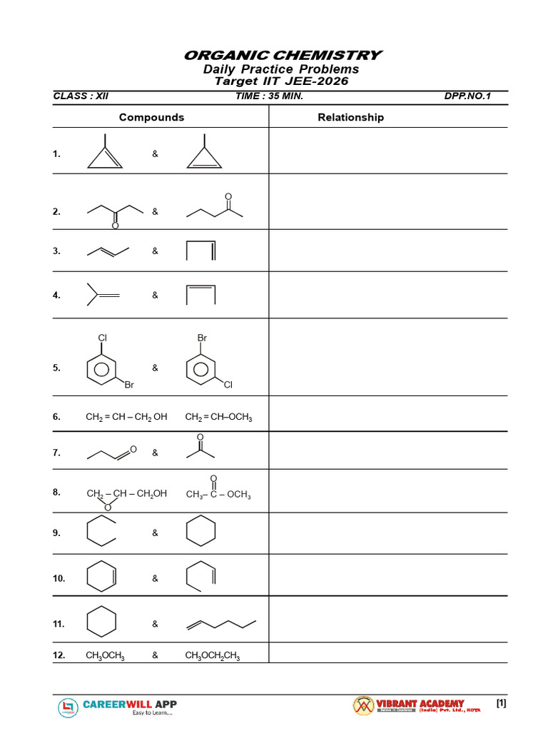 GOC Practice: Isomerism Insights | PDF | Organic Compounds | Organic ...