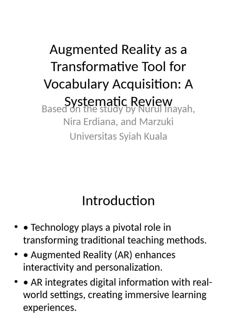 AR Vocabulary Acquisition Presentation | PDF | Learning | Vocabulary