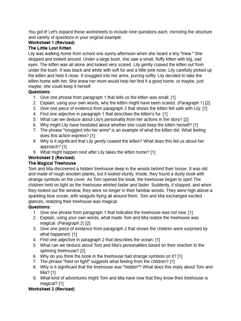 Revised Worksheets with Nine Questions | PDF