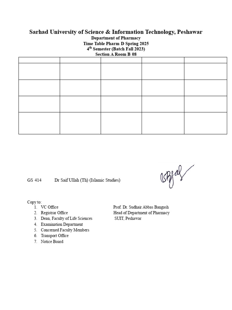 Revised 4th Semester Spring 2025 Time Table - New | PDF | Health ...