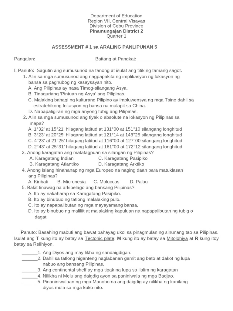 Assessment Week 1-2 | PDF