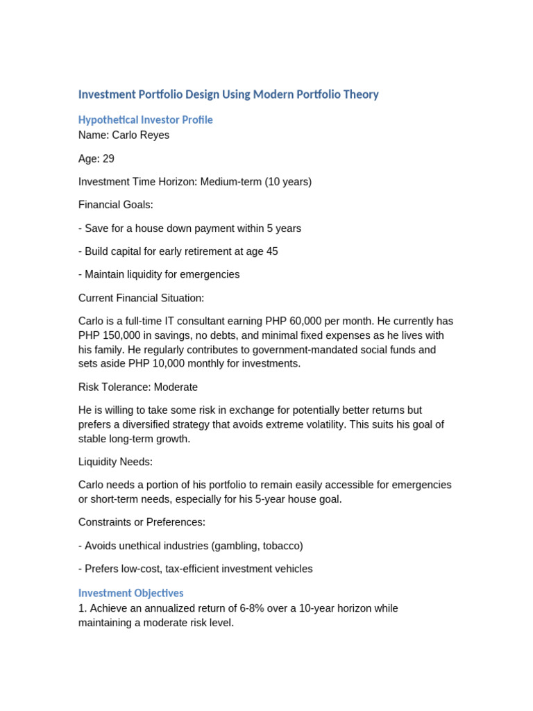 Modern Portfolio for Medium-Term Goals | PDF | Financial Risk | Investing