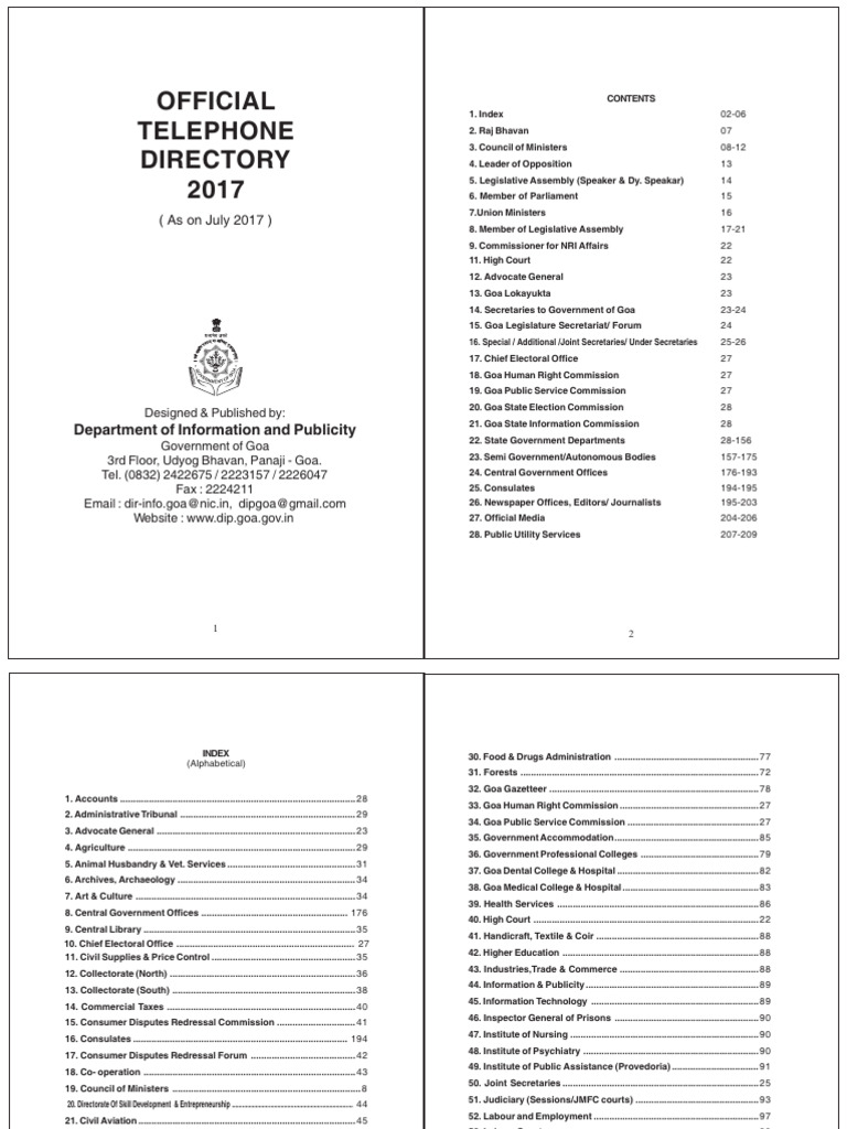 Goa Official Telephone Directory 2017 | PDF
