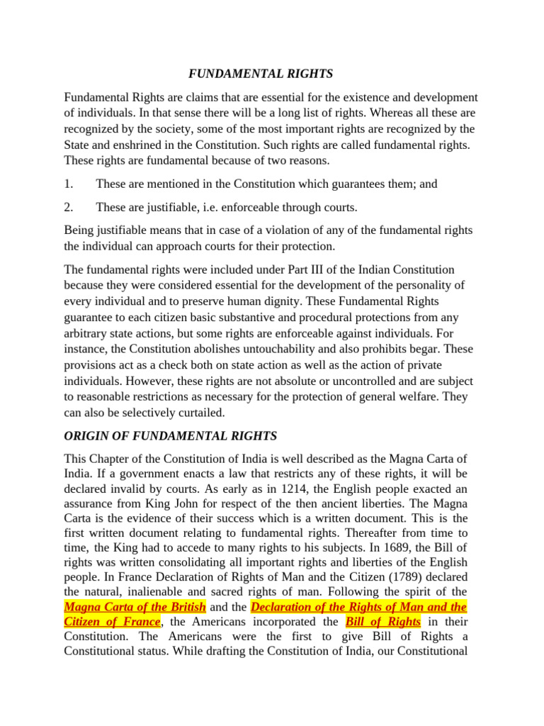 Introduction to Fundamental Rights | PDF | Political Charters | Civil ...