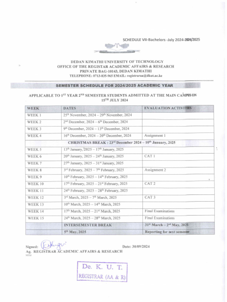 SCHEDULE VII 1st Year 2nd Semester Bachelors Students at Main Campus | PDF