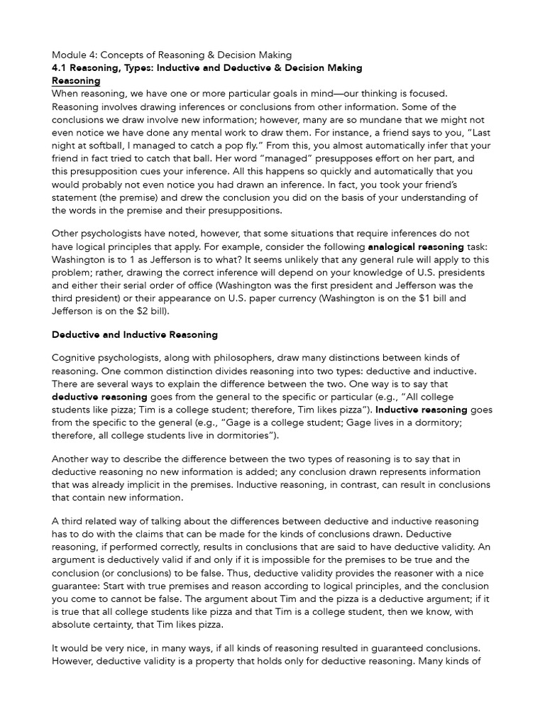 Module 4 - Concepts of Reasoning & Decision Making | PDF | Deductive ...