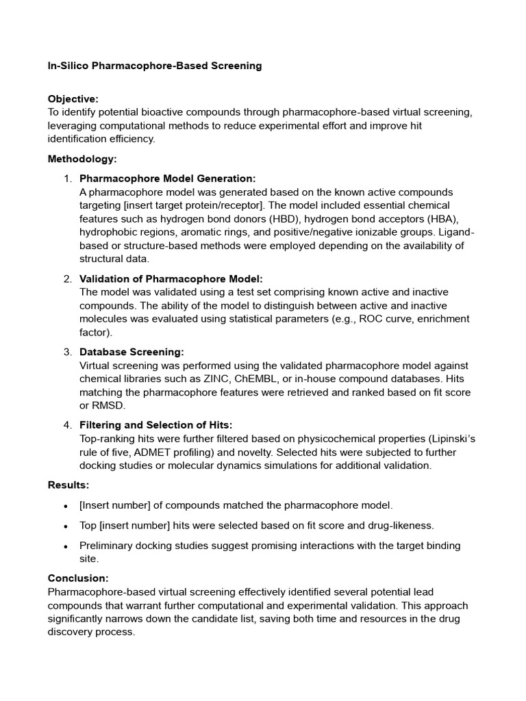 In-Silico Pharmacophore Screening Methods | PDF