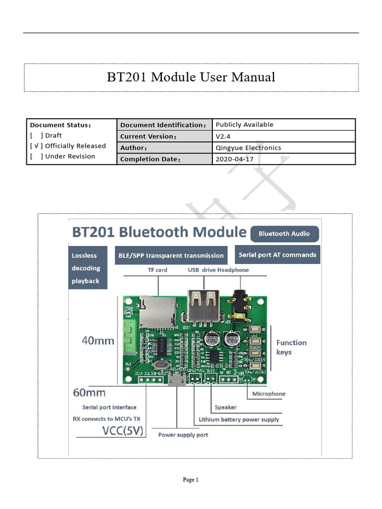 BT201 Bluetooth Module User Manual | PDF | Bluetooth | Computer File