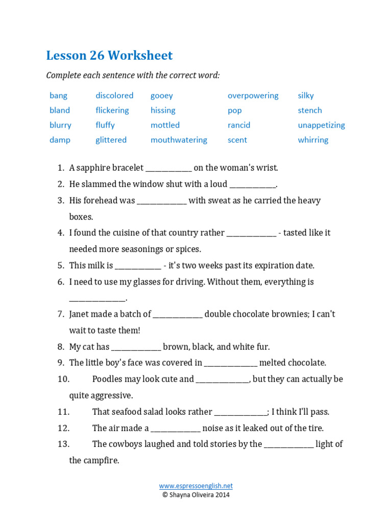 VBC2 Lesson26 Worksheet | PDF