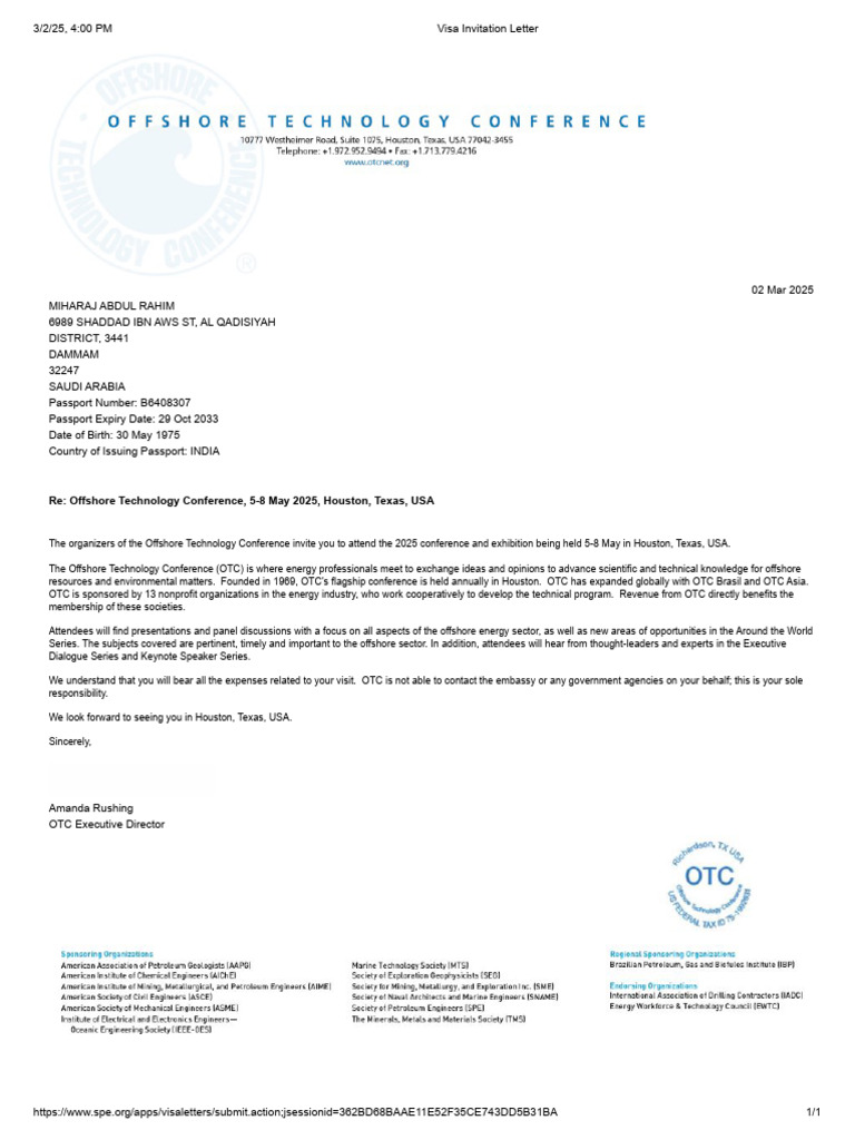 OTC 2025 Visa Invitation Letter | PDF