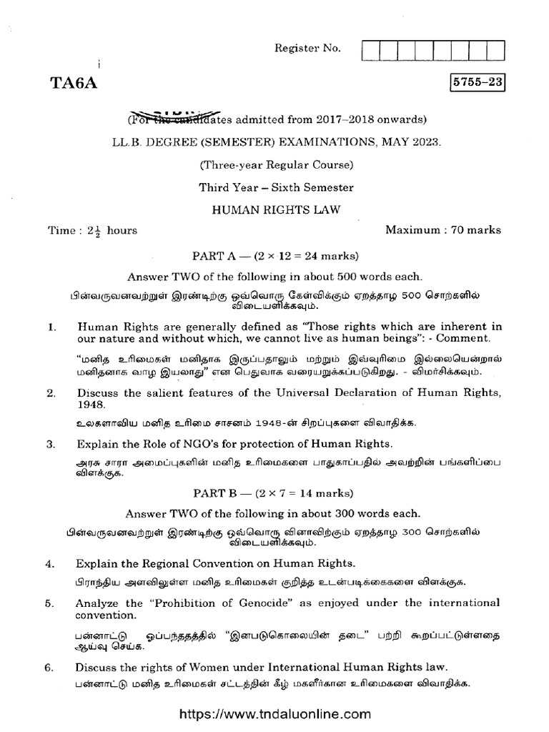 Human Rights 6 Sem Question Papers | PDF