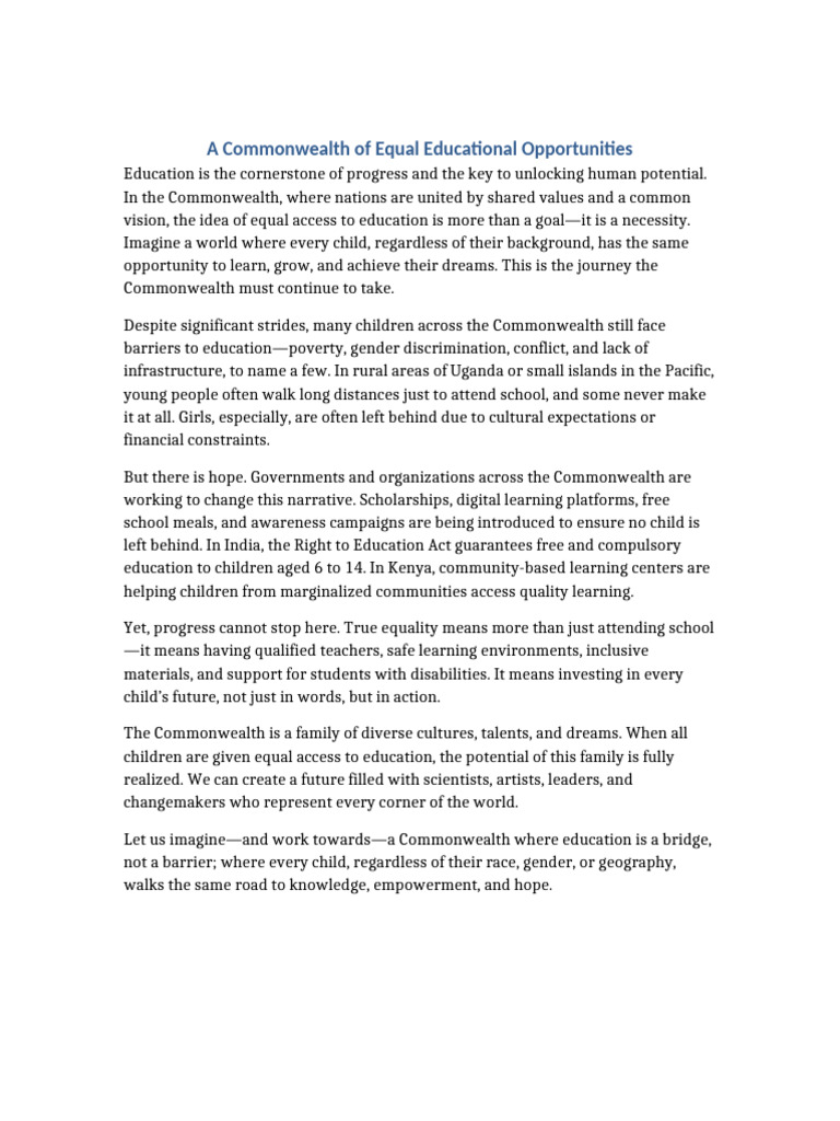 Equal Access to Education in the Commonwealth | PDF