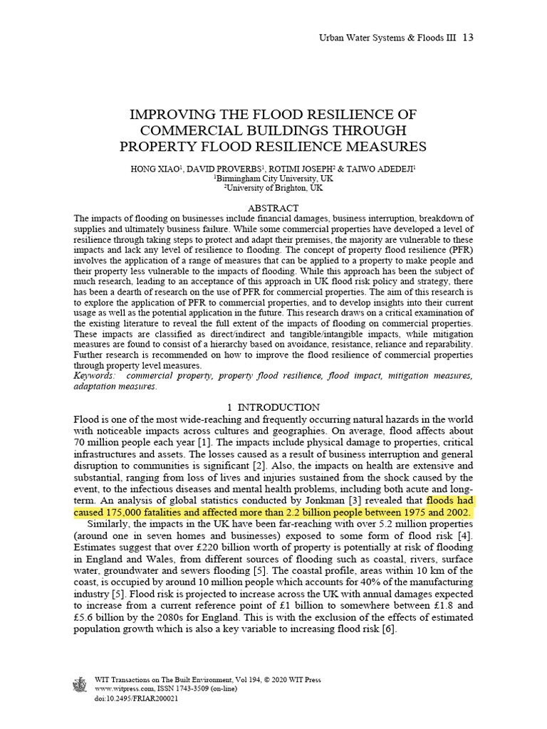 Improving The Flood Resilience of Commer | PDF | Flood | Risk