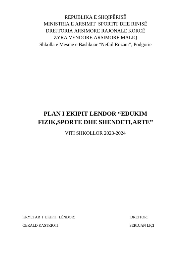 Plani I Ekipit Lendor ED - FIZIK 2023 | PDF