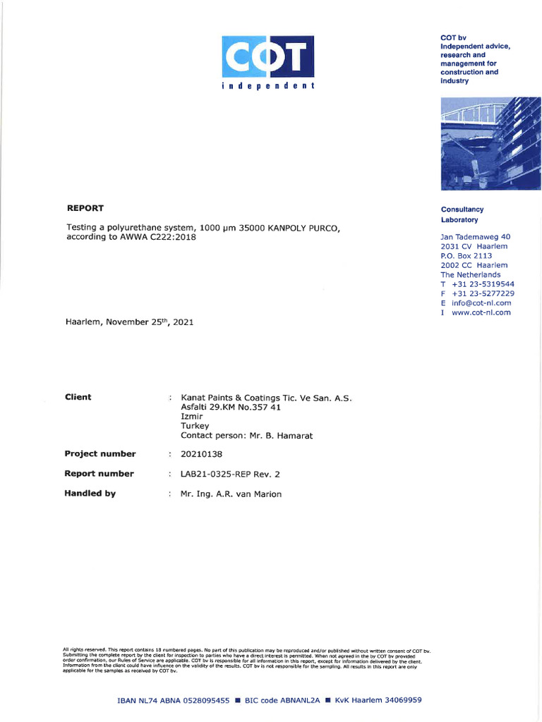 AWWA C222 Testing Report for Kanat | PDF | Materials | Physical Sciences