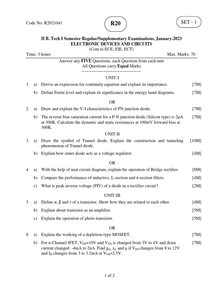 Electronic Devices and Circuits Exam Guide | PDF | Field Effect ...