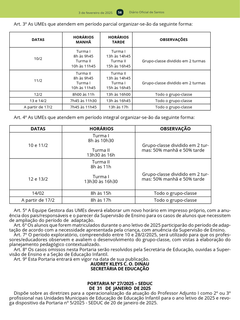 Horários e Diretrizes para UMEs 2025 | PDF | Pré-escola | Pedagogia