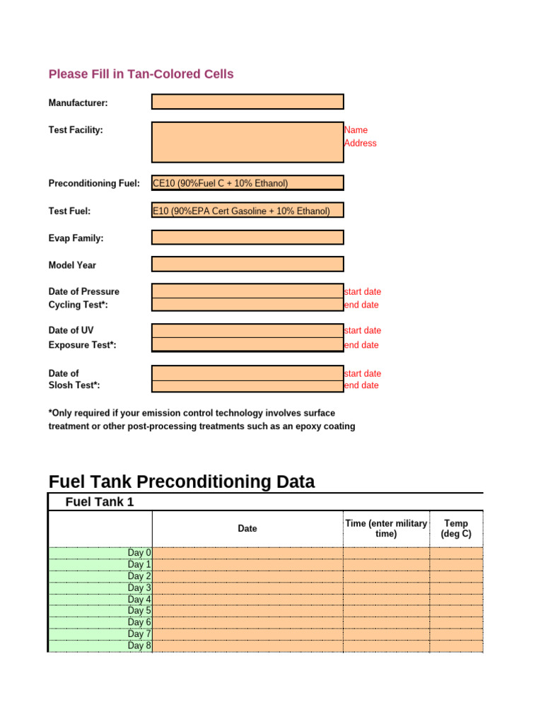 Fuel Tank Preconditioning Data Form | PDF | Fuels | Chemical Energy Sources