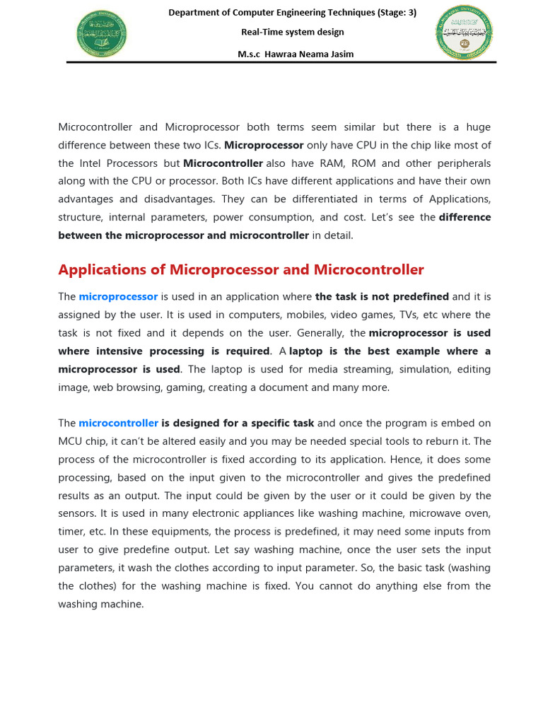 Microprocessor vs Microcontroller Explained | PDF | Microcontroller ...