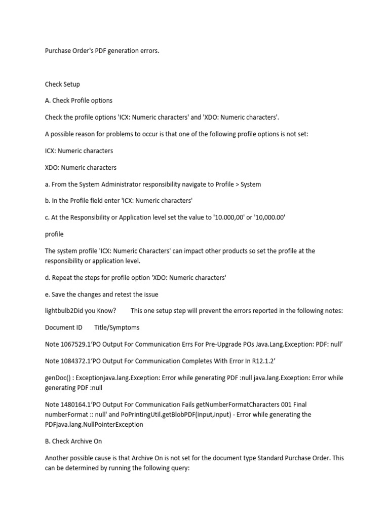 PDF Generation Errors in Purchase Orders | PDF | Debugging | Xml