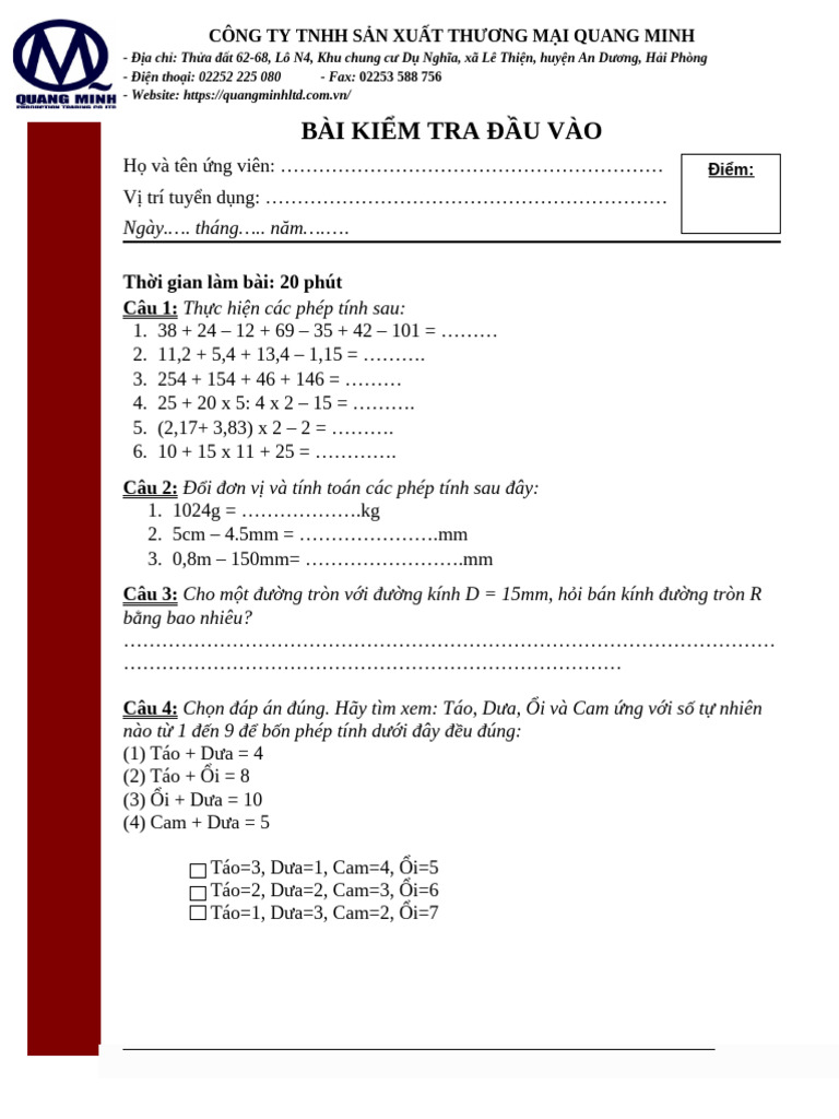 1 Test Muc Do Phu Hop Voi Nghe | PDF