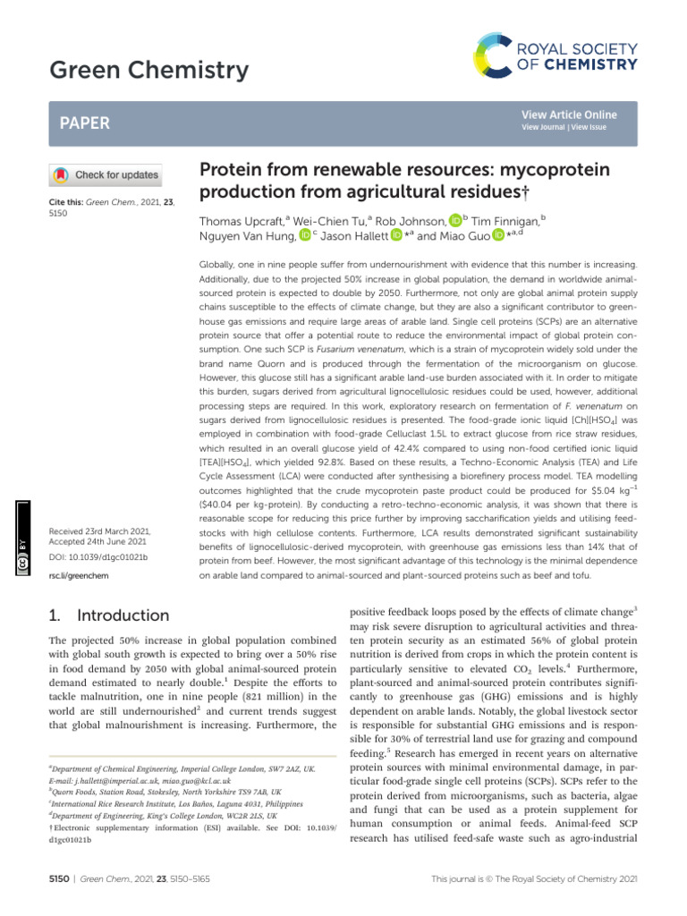 Mycoprotein AgriculturalResidues | PDF | Biorefinery | Life Cycle ...