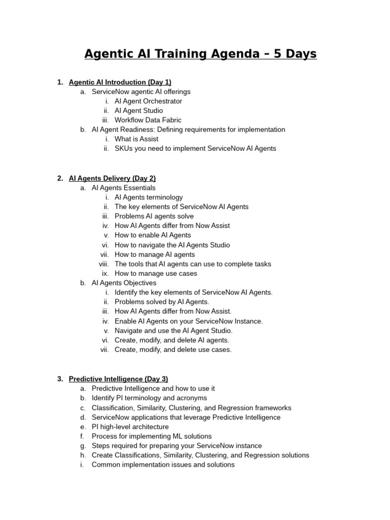5-Day Agentic AI Training Agenda | PDF | Artificial Intelligence ...