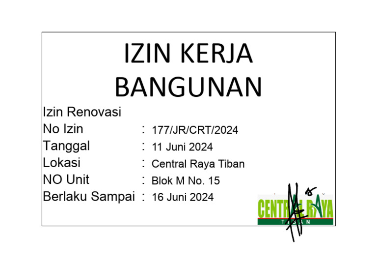 Data Izin Renovasi - CRT M-15 | PDF