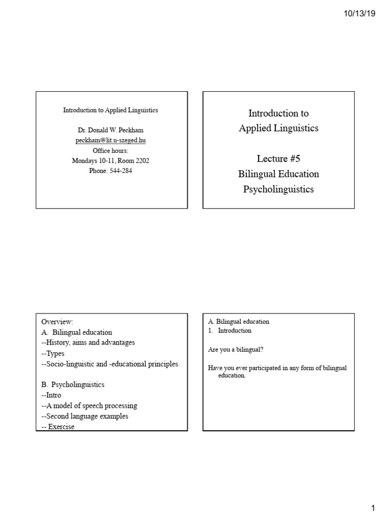 ALBA #5 - Bilingual Education, Psycholinguistics 2019 | PDF ...