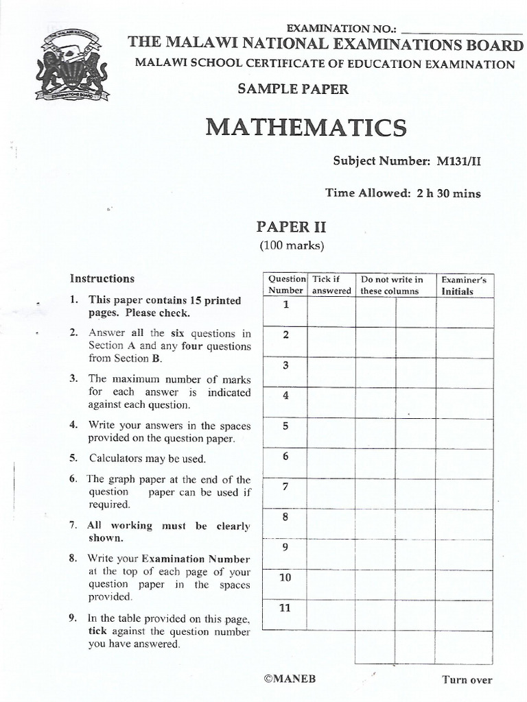 Mathematics p2 Sample | PDF