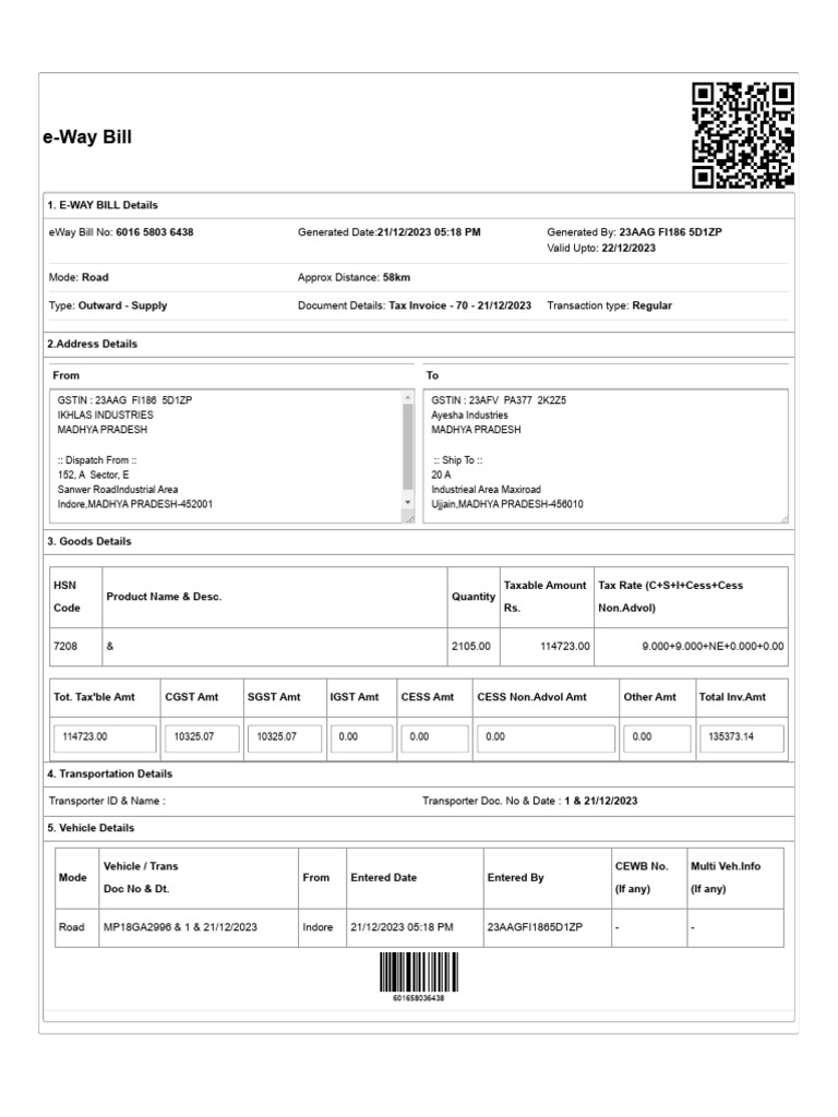 E-Way Bill Details for Transport | PDF | Government | Economy Of India