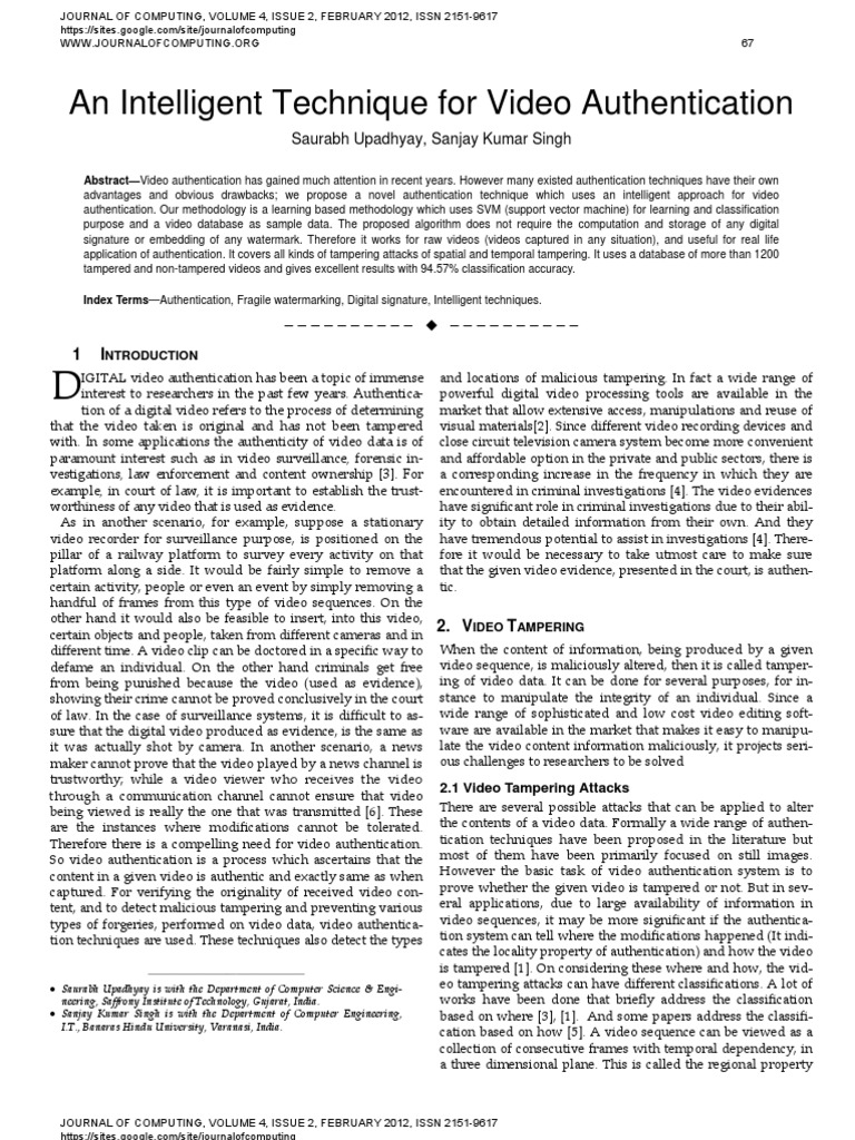 An Intelligent Technique For Video Authentication | PDF | Support ...