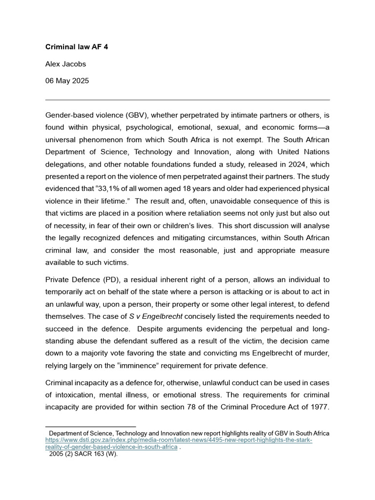 Criminal Law South Africa | PDF | Violence | Crimes