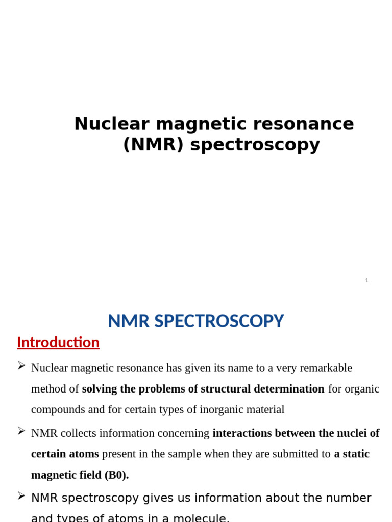 Key Features of 1H NMR Spectroscopy | PDF | Nuclear Magnetic Resonance ...