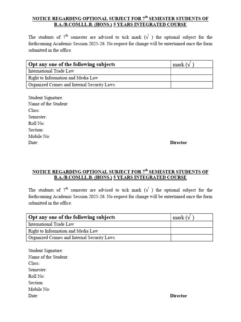 Option Form 7th Sem | PDF