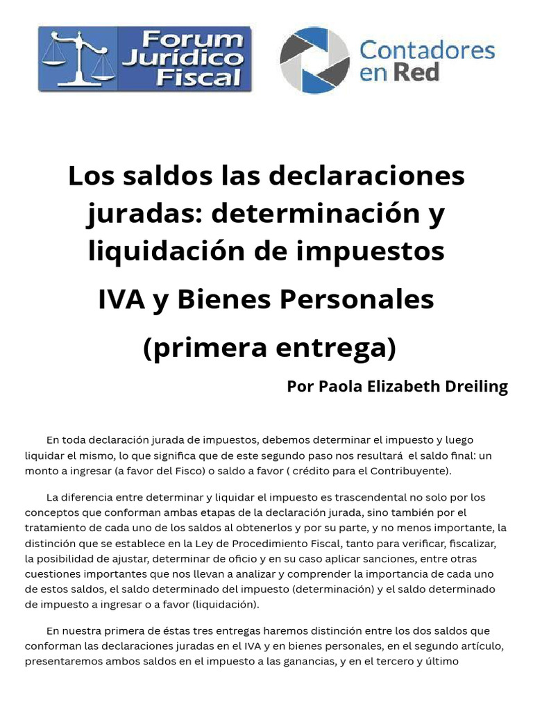 Saldos en Declaraciones Juradas de Impuestos | PDF | Impuestos ...
