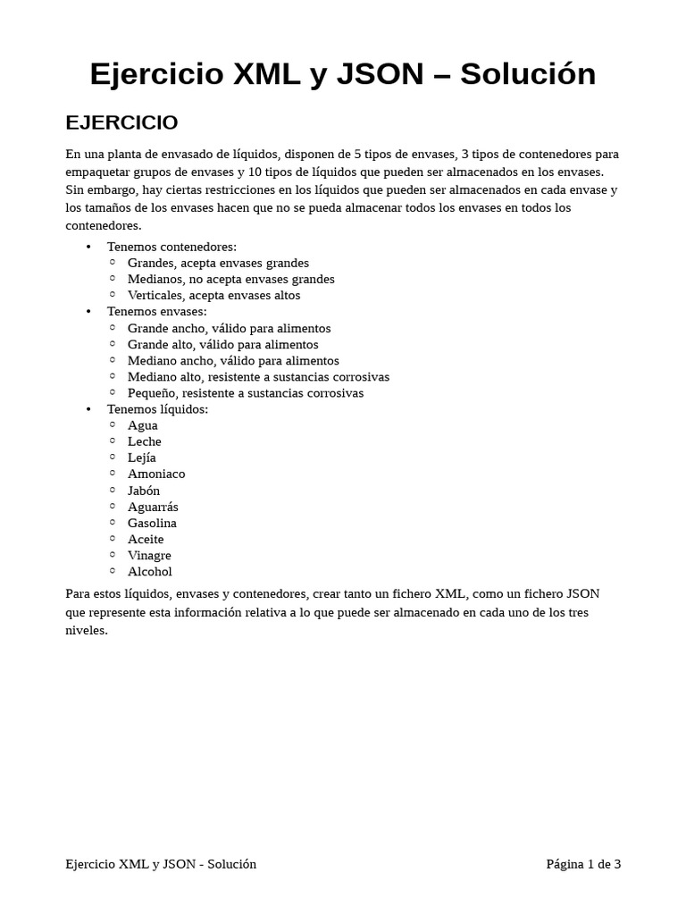 Ejercicio XML y JSON de Envases | PDF | Agua