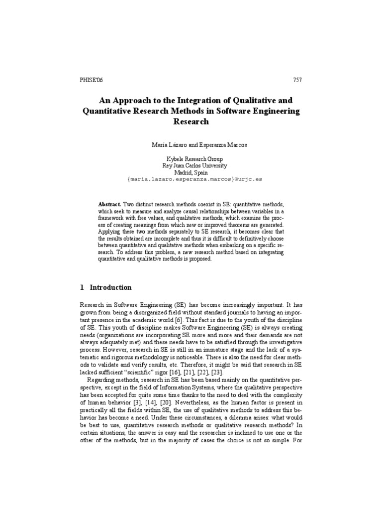 Integrating Qualitative and Quantitative Methods in SE | PDF ...