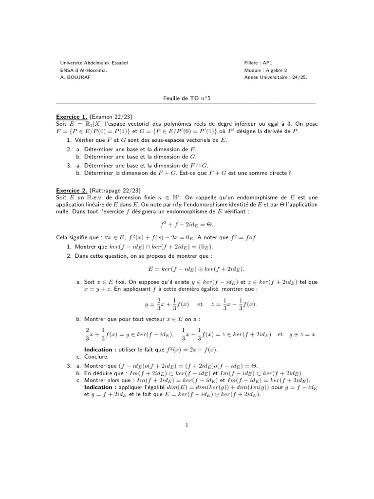 Algèbre 2 : Exercices et Solutions | PDF | Géométrie | Concepts ...