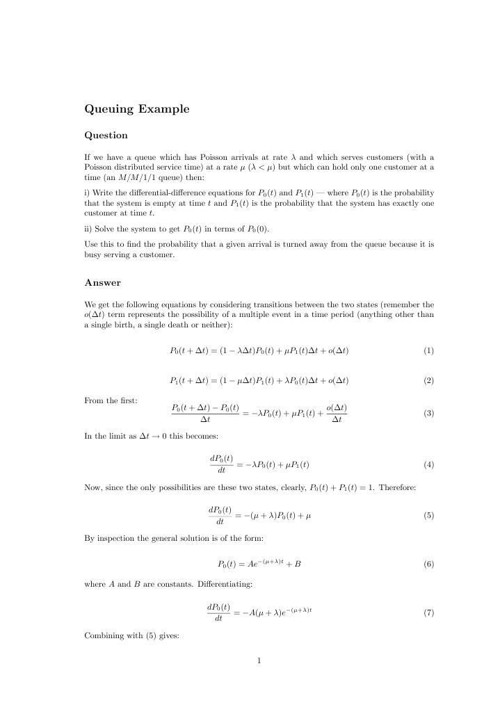 M/M/1/1 Queue Probability Analysis | PDF