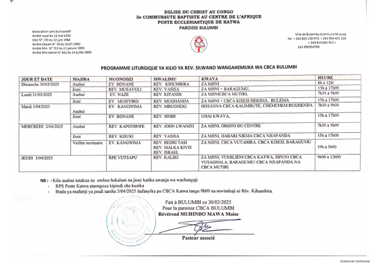 Programme Ya Ibada Ya Kilio Ya Rev. Silwano | PDF