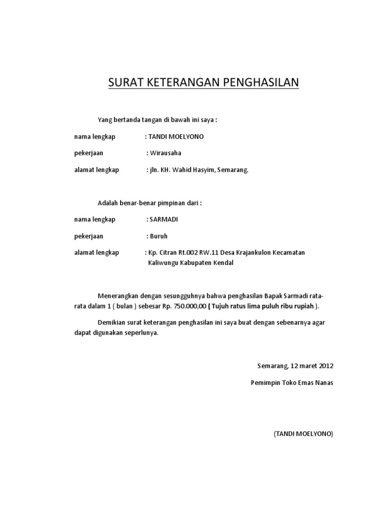 Contoh Surat Keterangan Penghasilan Wiraswasta Dari Kelurahan Nusagates