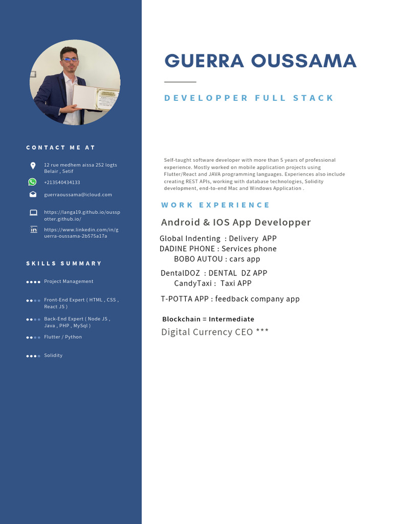 Full Stack Developer Profile - Guerra Oussama | PDF