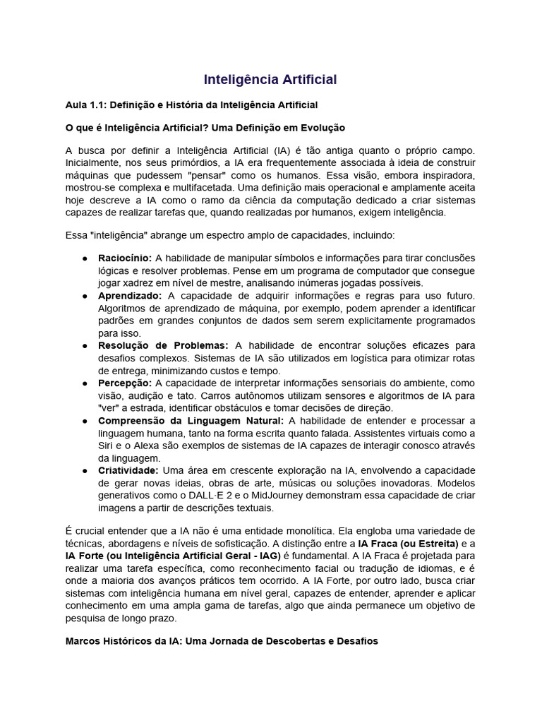 História e Definição da Inteligência Artificial | PDF | Inteligência ...
