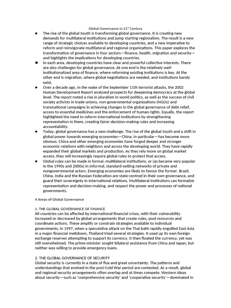 Global Governance in 21st Century | PDF | Governance | Global Governance