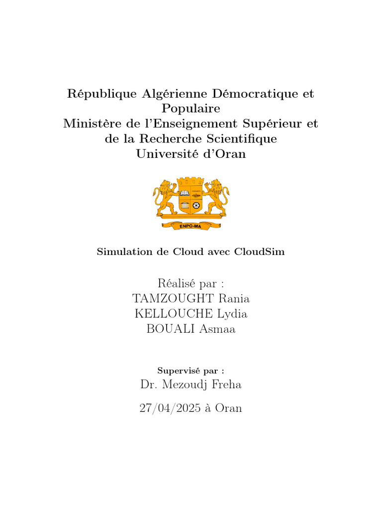 Simulation Cloud avec CloudSim à Oran | PDF | Machine virtuelle | Java ...