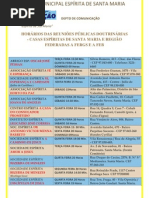 HORÁRIOS DAS REUNIÕES PÚBLICAS DOUTRINÁRIAS