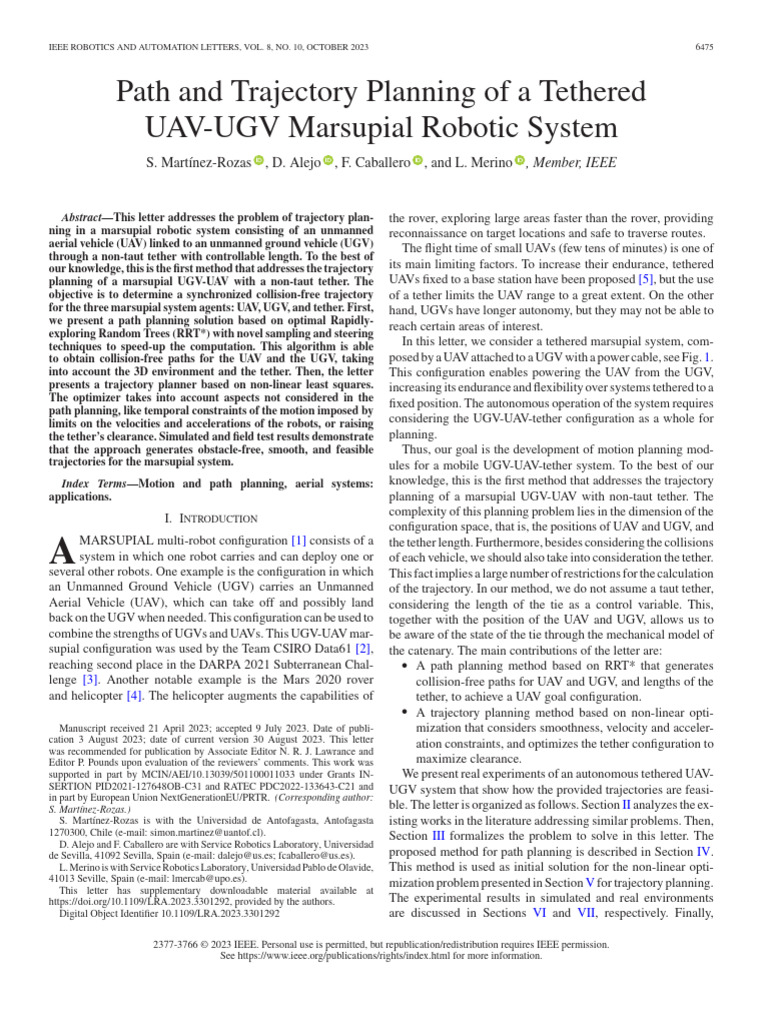 Path and Trajectory Planning of A Tethered UAV-UGV Marsupial Robotic ...