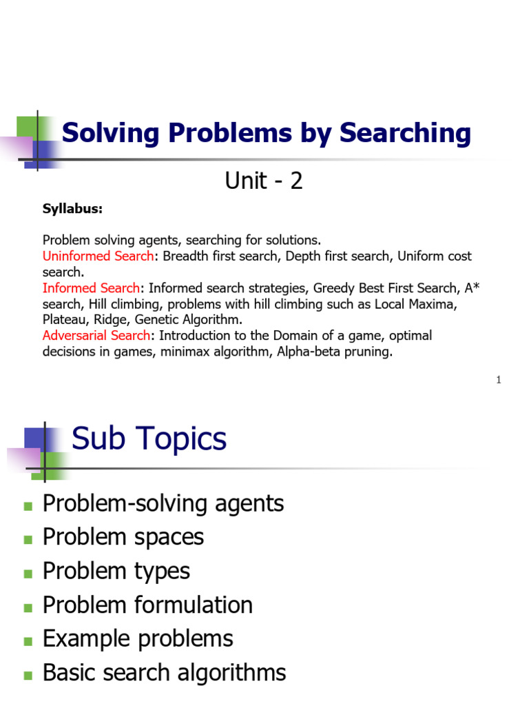 Unit 2 - Introduction To Problem Solving by Searching | PDF ...